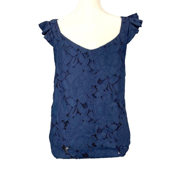 NEW Monteau Lace Floral Blouse Top Ruffle Cap Sleeves Nay Size Small - Picture 1 of 7